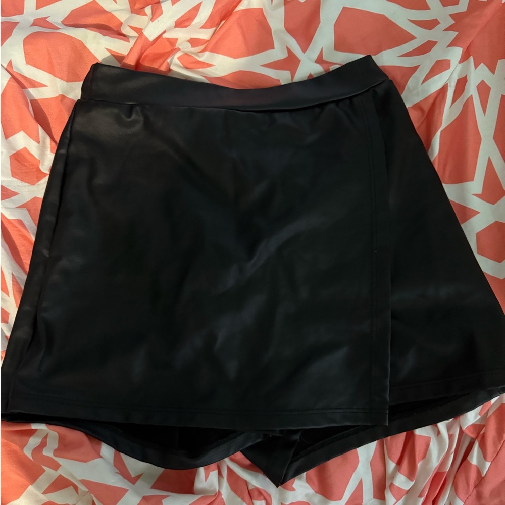 Black Faux Leather Skort